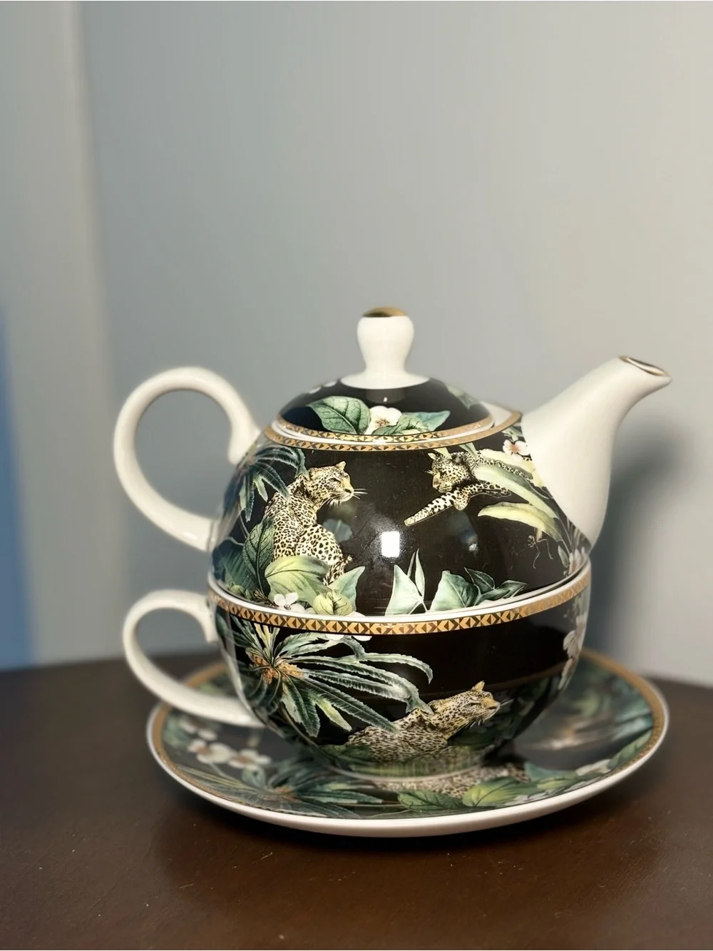 Black Leopard Print Tea for One Set
